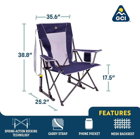 Comfort Pro Rocker Folding Outdoor Chair For Camping And Backyard Hangouts Collapsible Rocking Chair With Soft Armrests