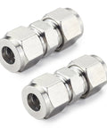 304 Stainless Steel Compression Tube Fitting Union With Double Ferrule For 10mm Tube OD To 10mm Tube OD, set of 2, side view