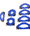 Precision Round Corner Radius Template And Woodworking Router Jig features multiple blue radius jigs for precise curved cuts.