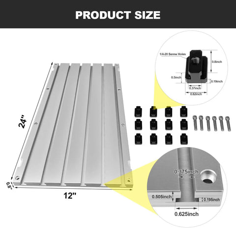 24 Inch By 12 Inch By 0.8 Inch Aluminum T Slot Plate For Machine Tool Tables Anodized 6061 Aluminum T Slot Fixture Plate With Three Mounting Options