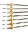 10mm Diameter T10 Trapezoidal Lead Screw For 3D Printers With 2mm Pitch, Stainless Steel 304, 500mm Length, T Type, Precision Linear Motion For Stepper Motors, Multiple Lead Options From 2mm To 16mm. Lead screw set showing 16mm to 2mm leads