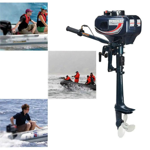 Close-up of Powerful 3.5HP 2 Stroke Outboard Motor With Water Cooling System Rugged For Rough Rivers And Fishing Trips