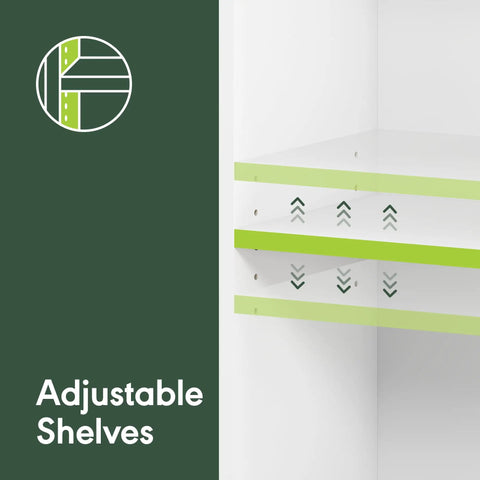 Adjustable shelves of 5 Tier Closet Organizer With Adjustable Shelves In Rich Espresso, Tall Bedroom Storage Rack.