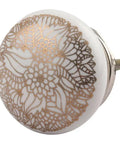 Top Shelf Ceramic Gold Flower Drawer Knobs 100 Pack Premium Kitchen Cabinet Hardware Decorative Dresser Pulls Rust Free Durable Finish Smooth Install Upgrade For Rooms with intricate gold floral design on a ceramic surface.