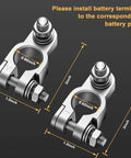 Knockout Battery Terminal Connector Kit With 2 Gauge Copper Lugs And Heat Shrink Sleeves Plus Anti Corrosion Washers for cars and trucks, showing two lugs with dimensions.