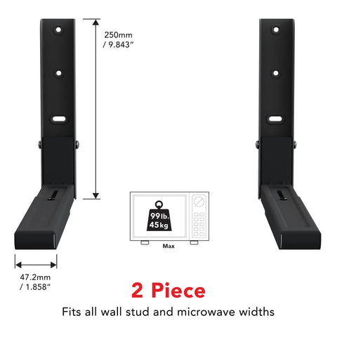 Wall Mounted Microwave Brackets Set Of 2 Heavy Duty Black Steel With Universal Fit Adjustable Arms Extending 11 To 17 Inches Holds Up To 99 Lbs Rock Solid Microwave Shelf Support