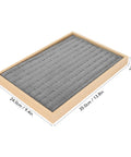 Two Piece Stackable Ring Trays Featuring Slick Grey Velvet Liners And Solid Wood Boards Offer One Hundred Perfect Grids, 35x24x3cm.