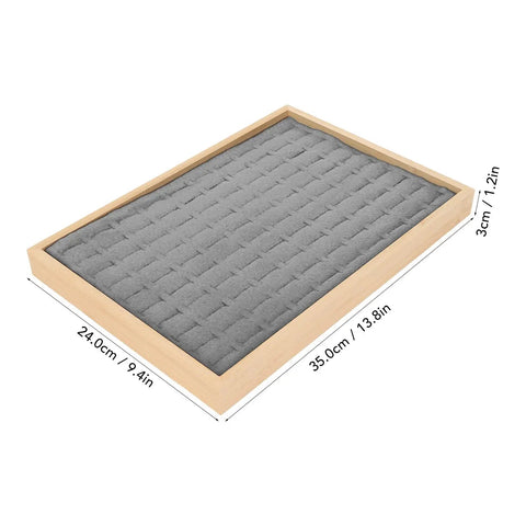 Two Piece Stackable Ring Trays Featuring Slick Grey Velvet Liners And Solid Wood Boards Offer One Hundred Perfect Grids, 35x24x3cm.