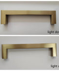 Front view of Champagne Bronze Cabinet Pulls 10 Pack 5 Inch Square Cabinet Handles for kitchen or bathroom drawers, showing light variations.