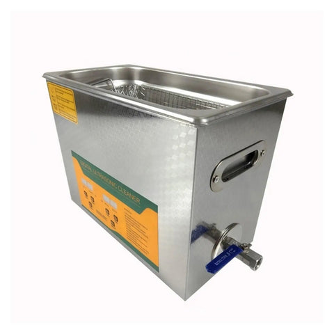 Top Notch Portable Ultrasonic Cleaner Tank cuts through grime on eyeglasses, sunglasses in stainless steel with a digital display.