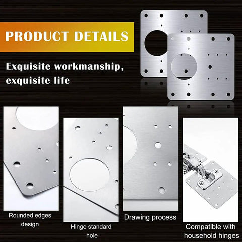 Stainless Steel Cabinet Hinges Repair Plate Kit For Kitchen Cupboard Doors, 2 Pack, showing detailed features and installation.