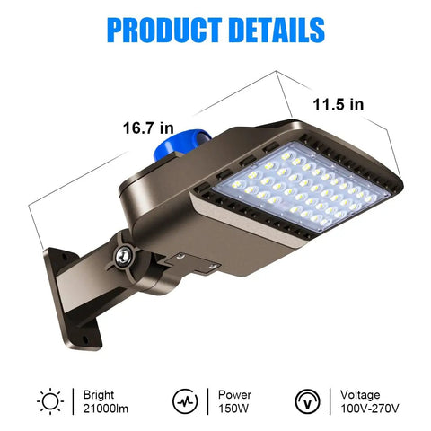 150W LED Beast Mode Brightness Dusk To Dawn Flood Light IP65 Waterproof Shoe Box Fixture 5000K Outdoor Security Light