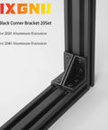 2040 Corner Bracket Connector Set 20 Pack Aluminum Extrusion 90 Degree Brackets installed on black frame