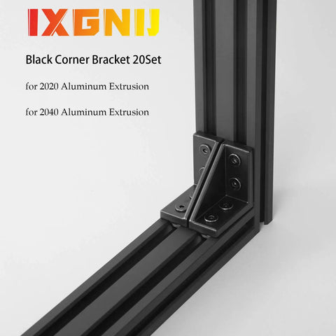 2040 Corner Bracket Connector Set 20 Pack Aluminum Extrusion 90 Degree Brackets installed on black frame