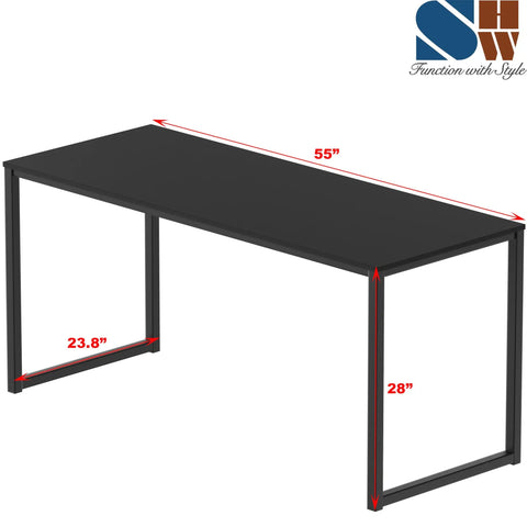 55 Inch Mission Style Home Office Computer Desk In Black With Sturdy Engineered Wood Top And Powder Coated Steel Frame For Rock Solid Stability