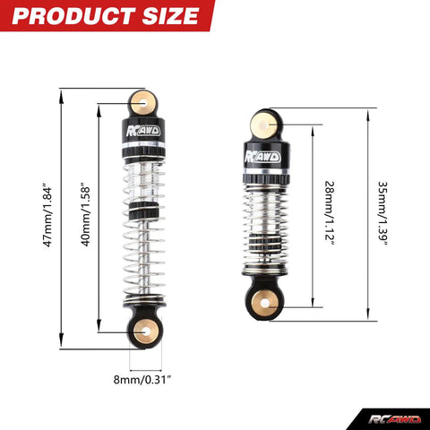 47mm SCX24 Shocks With Oil Type And Body Clips Upgrade Kit For Axial One Twenty Four SCX24 AX24 XC1 4WS Crawler Silver, product size details