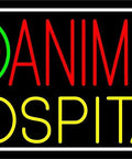 Vibrant Red Animal Yellow Hospital Logo LED Neon Sign With Black Square Backing And Dimmer, 13 Inches Tall By 24 Inches Wide, Premium Indoor Light Sign