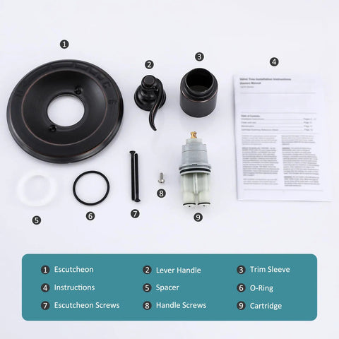 Pressure Balancing Valve Trim Replacement For D 14 Series In Dope Oil Rubbed Bronze Finish, with parts including escutcheon and lever handle.