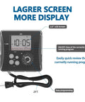 Heavy Duty Outdoor Pool Timer with Rotating Dial and 6 Easy Programs Waterproof Design featuring a 2.5" LCD screen and 2FT cord.