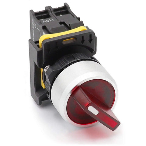 Red LED Indicator Rotary Switch 110V-220V 22mm Waterproof IP65 Latching With 1 NO 2 Positions 4 Terminals 10A 600V LA155-A1-10XD-R