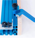 Blue 36 inch universal T-slot track with clamp attached, made from heavy-duty aluminum, compatible with specified bolts.