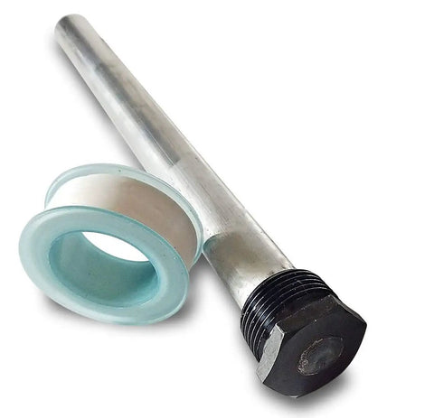Magnesium Anode Rod For Water Heaters 9.25 Inch Length 3/4 Inch NPT Fits Suburban Mor-Flo RV Tanks Prevent Tank Corrosion And Extend Water Heater Life For Your Camper shown with seal tape.