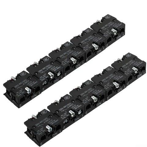 Totally No Fuss 10 Pack Push Button Switch Contact Blocks With Screw Clamp Terminals For Momentary Control Panels showing stacked blocks.