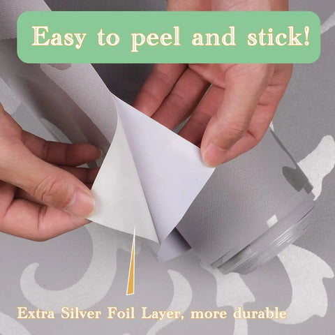 Hands peeling Silver Gray Peel And Stick Wallpaper 20.8 By 393 Inches Nonwoven 3D Floral Print Modern Wall Decor Removable