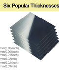 Pro Grade Spring Steel Shim Set In 1095 Steel, Assorted Thicknesses 0.004, 0.008, 0.015, 0.02, 0.024, 0.03 in, 6x6 Inch Polished Shim Stock, 6 Packs