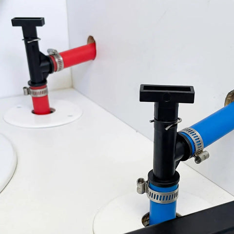 2 Pack Half Inch PEX RV Low Point Drain Valve 90 Degree Space Saving Water Line Fitting installed in plumbing setup
