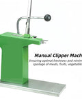 Heavy Duty Desktop Plastic Bag Sealing Machine Ties Bags Fast With Adjustable Pressure And Built-in Cutter Includes 2000 U-Shaped Clips Perfect For Fruit Shops And Small Biz, green manual clipper design.