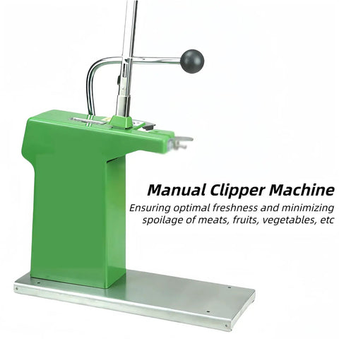 Heavy Duty Desktop Plastic Bag Sealing Machine Ties Bags Fast With Adjustable Pressure And Built-in Cutter Includes 2000 U-Shaped Clips Perfect For Fruit Shops And Small Biz, green manual clipper design.