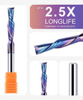 5-Piece Carbide Spiral Downcut CNC Router Bits Set With One Eighth Inch Shank And One Eighth Inch Cutting Diameter, 2.5X longevity
