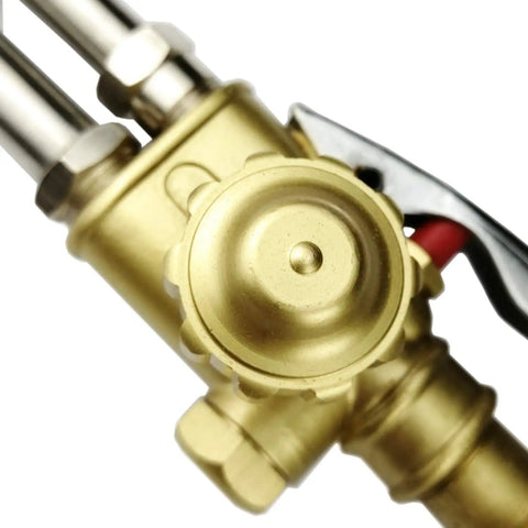 Close-up of brass control knob on Heavy Duty Cutting Torch Kit For Your Home Shop Welders With Acetylene Oxygen Cut Tool Set CA1350