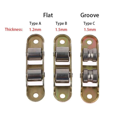 Heavy Duty Double Groove Sliding Door Rollers That Glide Like Butter For Smooth Window Track Repair And Tough Metal Hardware Fixups: Flat and groove rollers with metal wheels.