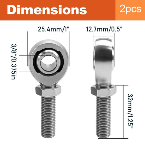 Tough As Nails 3/8 Inch Chromoly Steel Rod End Heim Joint Kit dimensions showing size and features for steering and suspension jobs.