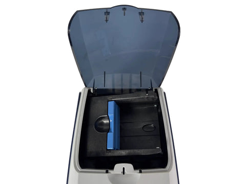 Straight Fire Slick Plug And Play Color Id Card Printer With Double Sided Dye Sublimation Printing interior view with blue ribbon holder.