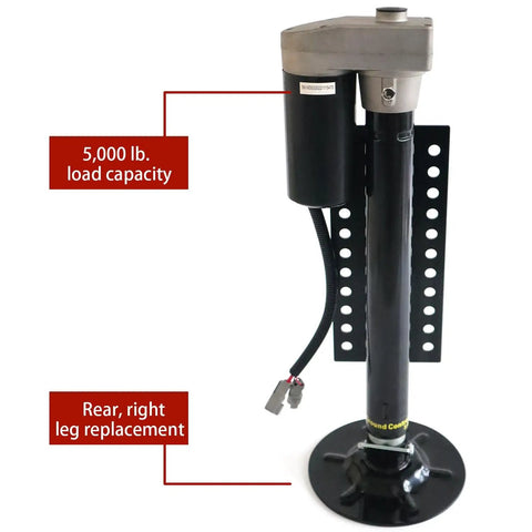 Beefy 5000 Lb Fifth Wheel RV Right Leg Jack For Ground Control 3.0 Automatic Leveling System with motor shown vertically.