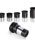 1.25 Inch Telescope Accessory Kit with five Plossl eyepieces of varying focal lengths and a 2x Barlow lens on white background