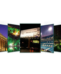 Various nighttime scenes featuring illuminated landmarks and advertising, showcasing the versatility of Badass 300W LED Flood Light With Rock Solid IP65 Waterproof Shell And Beefy Adjustable Bracket For Yard Backyard Garden Landscape Courtyard Driveway.