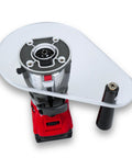 Dead Nuts Perfect Single Grip Router Base Plate For Milwaukee M18 Fuel Compact Router 2723 20 on tool, 3/8 inch clear acrylic, precise fit.