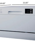 Straight Up Countertop Dishwasher With Six Quick Rinse Cycles And Bright Led Touch Panel Featuring Easy Sink Hookup Digital Timer and Zero Hassle Cleanup For Daily Grinds, showing dimensions of 19.69" x 21.65" x 17.24".