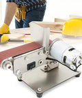 Professional Electric Belt Sander With Adjustable Angle For Precision Metal And Wood Finishing Heavy Duty Bench Grinder For DIY Projects, close-up of sanding belt and motor