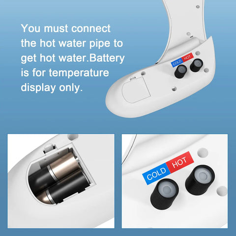Close-up of Tankless Bidet Toilet Attachment With Digital Temperature Display and battery compartment