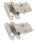 Three Eighths Inch Inset Cabinet Hinges Self Closing Flush Face Mount With Door Bumper for Kitchen or Bath, metal finish