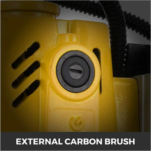 External carbon brush on Portable Magnetic Drill Press 1100W with 1.5 Inch Boring Capacity and 2700LBS Magnetic Pull for Metalwork.