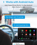 Smart WiFi Garage Door Opener Remote With App Control, Works With Alexa Google Assistant And SmartThings, shown in car with Android Auto