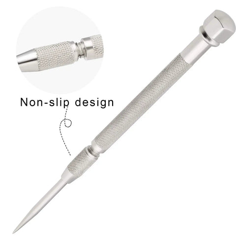Close-up of Top Shelf 70A Pocket Scriber Tool Kickass Heavy Duty Metal Scribe with knurled grip for precision marking.