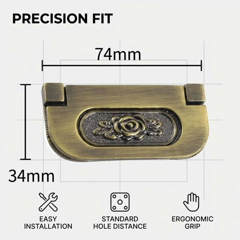 Antique Bronze Rose Flush Pull Handles For Drawers And Cabinets, Hidden Flush Mount Design, with dimensions 74mm x 34mm