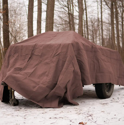 Rugged Workhorse 18 Oz Canvas Tarp For Jobsites And Outdoor Use, Waterproof And UV Resistant, covering equipment in snow